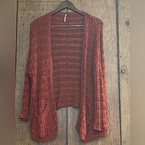 Free People Womens Chunky Knit Open Front Sweater Cardigan Burnt Orange Size XS